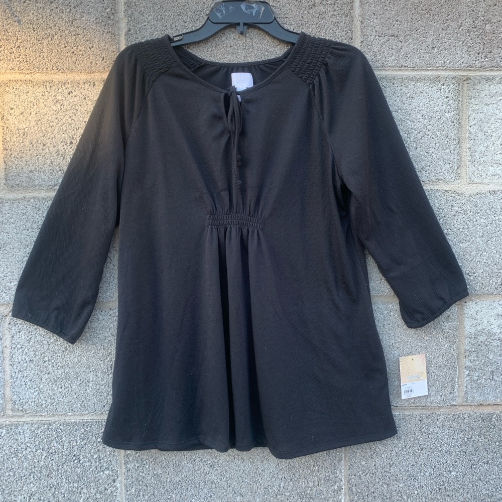 NWT a:glow Maternity Smocked Peasant Top Black Polyester Size Medium Mom To Be